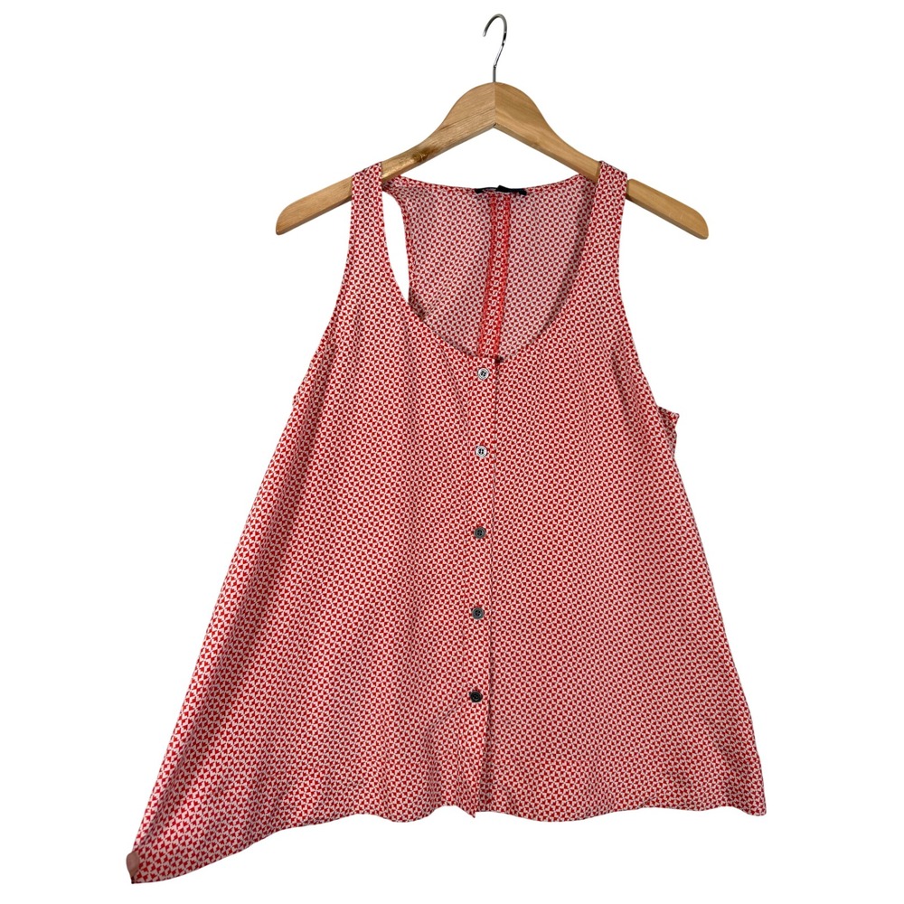 Martin + Osa Silk Tank Top Medium Red Geometric Sleeveless Button Front Office